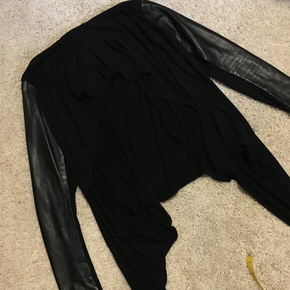 Danier Genuine Leather Sleeve Open Waterfall Handkerchief Cardigan - Picture 12 of 16